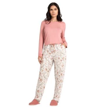 Imagem de Pijama Longo Feminino Pzama Viscose Respiravel Confortável Frio, Rosa 