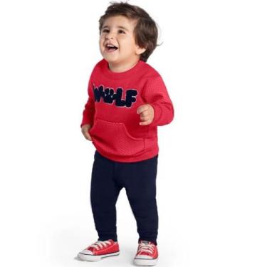 Imagem de Conjunto Moletom Menino Infantil Blusão Flanelado Bolso Frontal cpunho