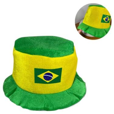 Imagem de Cartola Brasil Verde e Amarela Chapéu Felpudo Copa 100% Poliéster - Da