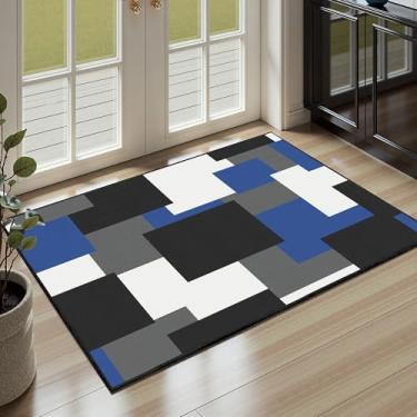 Imagem de Tyrot Tapete geométrico moderno azul cinza 2x3 para sala de estar, quarto e escritório em casa