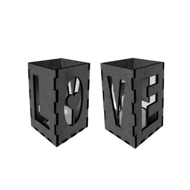 Imagem de Castiçal com Vela Eletrônica Love para Ambientes Internos e Externos Preto Lenobre em Madeira MDF