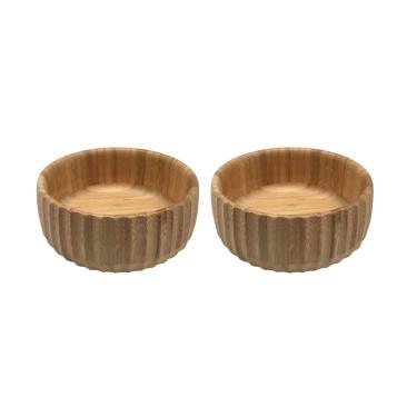 Imagem de Kit 2 Bowls Canelados de Bambu 19CM Saladeira Fruteira Sustentável para Mesa Amadeirado Oikos