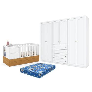 Imagem de Kit Berço Americano Multifuncional Formare MDF Colchão Incluso Branco Freijó Matic Móveis