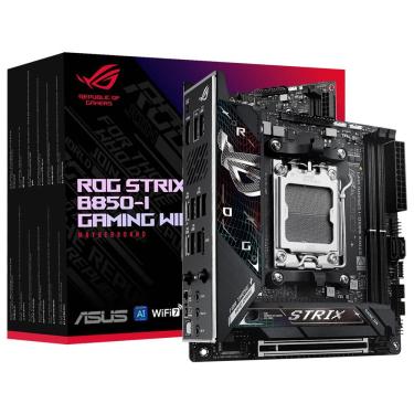 Imagem de Placa Mãe ROG Strix B850-I Gaming Wi-Fi com Socket AM5 DDR5 Mini-ITX 2.5Gb Ethernet Bluetooth 5.2 RGB Overclocking Preto