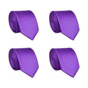 Imagem de Kit 4 Gravatas Social Tons de Roxo Masculina Slim Lisa Padrinho Casamento Noivo Trabalho Congresso