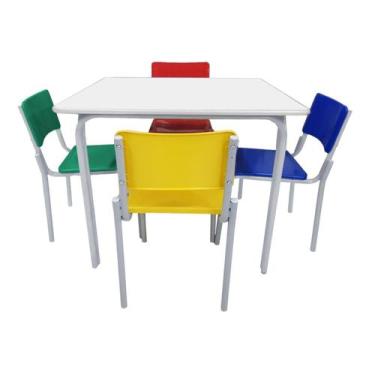 Imagem de Conjunto Mesa Infantil Quadrada 80x80cm c/ 4 Cadeiras Coloridas Aço MD