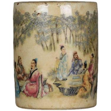 Imagem de 10,5 cm Antiguidade Famille Rosa Porcelana Suporte para caneta Coleção Casa