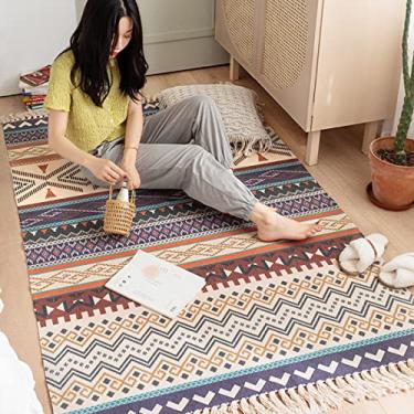 Imagem de jia cool Tapete de área estilo boêmio moderno, (47" x 71"), algodão, lavável, tapetes de área vintage com borla, para sala de estar da cozinha