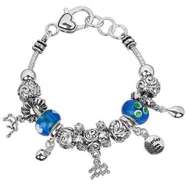Imagem de Bracelete Falari com pingente do zodíaco multicolorido com contas de metal Murano prateadas