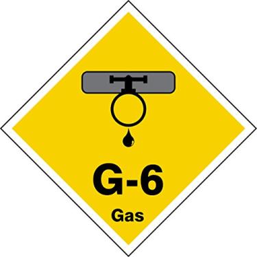 Imagem de Accuform TDK406XVM Adesivo Dura-Vinyl"G-6 Gas" Etiqueta de identificação em forma de fonte de energia, 6,35 cm L x 6,35 cm C, cinza/preto/branco em amarelo (pacote com 5)