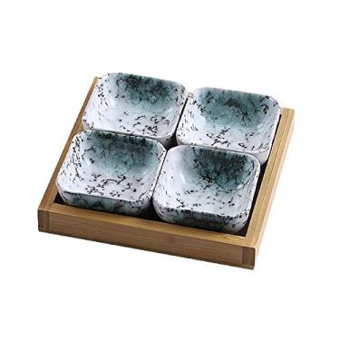 Imagem de Conjunto de tigelas de molho/molho de cerâmica de 100 ml - Pratos de molho de soja para molho de soja e pequenos copos para molho para molho de sushi de tomate, soja e tigelas de servir, conjunto de 4 pires de especiarias (tamanho: B)