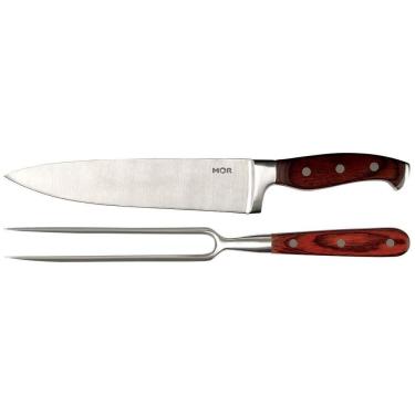 Imagem de Conjunto De Faca 8&quot; Garfo Aço Inoxidável Cabo Madeira Mor