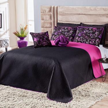 Imagem de Cobre Leito Game Win Preto Pink Almofadas Queen 07 Peças