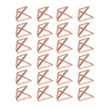 Imagem de Porta-cartão de 24 embalagens, mini suportes de cartão de mesa em formato triangular estáveis resistentes à ferrugem porta-números de mesa decorativos para cartões de lugar, recepção de casamento, mesa, festa, escritório, cartão de nome (ouro rosa)
