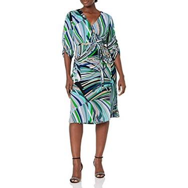 Imagem de Adrianna Papell Vestido feminino Emilio Maze midi, Azul/Verde/Multi, 44