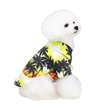 Imagem de Camiseta de cachorro estilo havaiano fina verão casual gato roupas de praia pet macio respirável confortável colete para cães pequenos, médios, amarelo, XGG (6