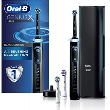 Imagem de Oral-B GENIUS X Escova de dentes elétrica com 3 cabeças de escova de dentes e estojo de escova de dentes, preta