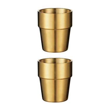 Imagem de UPTALY 2 peças de copos de aço inoxidável (300 ml, cor dourada), canecas de acampamento inquebráveis, copo de café pequeno, canecas de café com parede dupla, copos de tiro, copo, atiradores de metal, copos de café espessos, xícara de chá