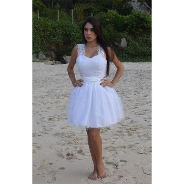 Imagem de Vestido De Noiva 15 Anos Curto Casamento Civil Alça Renda Xg - Partyli