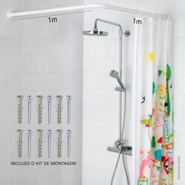 Imagem de Varão Cortina Banheiro Box Tubo Curvo De Aço Em L - 1 Metro