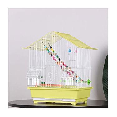 Imagem de KIZQYN Gaiolas de pássaros pequeno tipo de telhado gaiola de pássaro portátil metal doméstico arte de ferro pintada gaiola de reprodução para periquitos, canários, pássaros do amor gaiola de voo (cor: a)