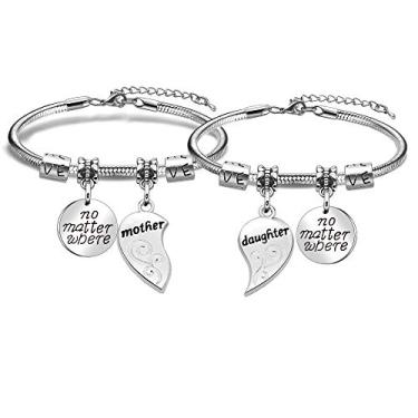 Imagem de lauhonmin Pulseiras para mãe e filha, dia das mães, conjunto de joias para presente, 2 peças, pulseira de coração prata