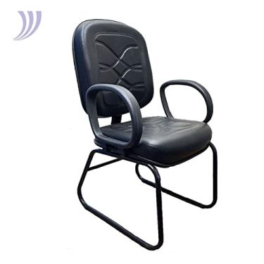 Imagem de Poltrona Cadeira Escritório Preta Costurada Diretor Base Ski