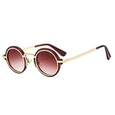 Imagem de Óculos de sol redondos pequenos da moda femininos retro punk gradiente óculos populares masculinos tons na moda uv400 óculos de sol metal, chá chá, tamanho único