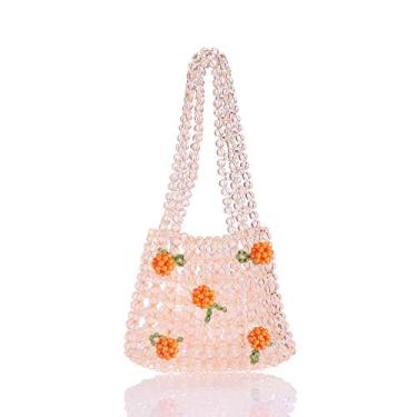 Imagem de YIFEI Bolsa feminina laranja colorida transparente com contas de acrílico para festa de casamento, Laranja, Small