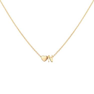 Imagem de Glimmerst Colar de coração com inicial banhado a ouro 18 K de aço inoxidável minúsculo coração com letras personalizadas monograma nome colar para mulheres, Ouro, aço inoxidável, Sem Pedra Preciosa
