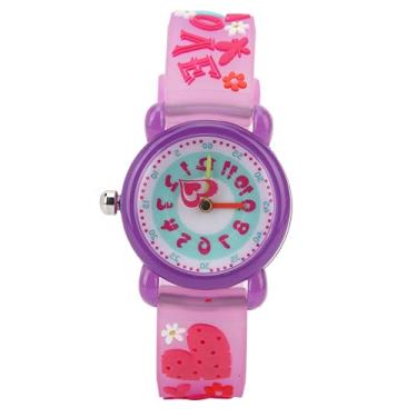 Imagem de Relógio infantil de desenho animado, lente de vidro acrílico diariamente à prova d'água com pulseira de PVC relógio para crianças uso para meninos e meninas (padrão OVE [roxo])