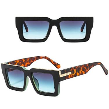 Imagem de Óculos de sol grandes moda leopardo feminino designer de luxo armação grossa óculos de sol quadrado gradiente oculos, preto verde, tamanho único