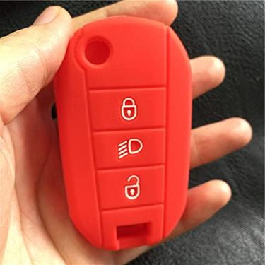 Imagem de YJADHU Capa de silicone para chave de carro, apto para Citroen C4L CACTUS C5 C3 C6 C8 Picasso Xsara Peugeot 3008 308 RCZ 508 408 2008, vermelho
