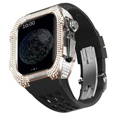 Imagem de TONECY Pulseira de borracha moldura de titânio para Apple Watch 7/6/5/4/SE Apple Mod Watch acessório de substituição titânio luxo capa compatível com série IWatch 44mm com ferramenta