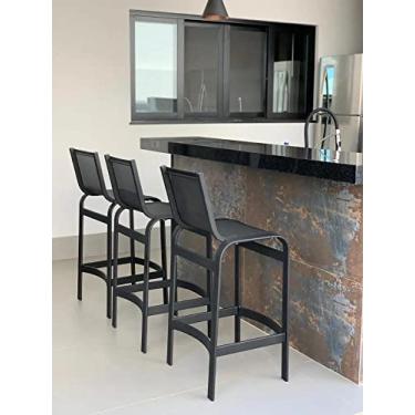 Imagem de Banqueta Aluminio Tela Sling Cozinha Bar Bancada 60cm Altura