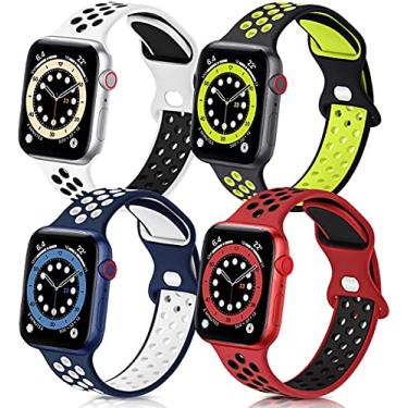 Imagem de Hoopyeecase Compatível com Apple Watch Bands 44mm 42mm 40mm 38mm, 4 Pack Silicone Esporte À prova d'água Respirável macia Substituição pulseira de relógio para iWatch SE Series /6/5/4/3/2/1