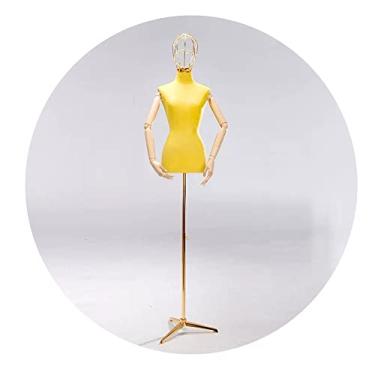 Imagem de Female Mannequin Torso Torso de manequim de busto feminino forma de vestido, exibição de modelo feminino com cabeça de metal e braço de madeira, tripé ajustável em altura (Color : Yellow)