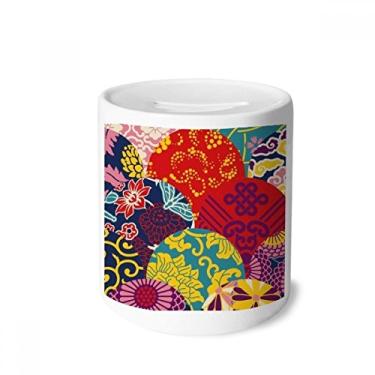 Imagem de DIYthinker Caixa de moedas de cerâmica com estampa de nó chinês, estilo japonês, presente de cofrinho