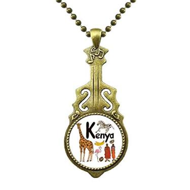 Imagem de DIYthinker Colar Kenya National Symbol Landmark Pattern Necklace Antique Guitar Jewelry Music Pendant