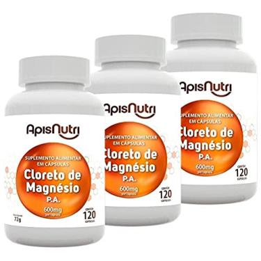 Imagem de Kit 3 Cloreto de Magnésio P.A Apisnutri 600mg 120 cápsulas