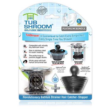 Imagem de TubShroom Pacote combo coletor de cabelo para dreno de banheira com rolha de silicone, cromo preto – protetor e para ralos de banheiro, serve para qualquer ralo de banheira padrão medindo 3,6 cm a 4,6