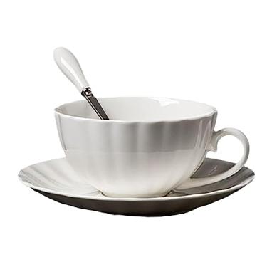 Imagem de Conjunto de caneca de café de cerâmica de osso de abóbora laranja 100 ml/3 onças xícara de chá preto xícara de chá de flor da tarde pires descrito ouro para escritório em casa - simples (branco puro sem douramento), 101-200ml