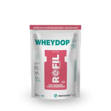 Imagem de Whey Protein WHEYDOP 3W Refil 900g elementoPuro Sabor Morango com Leite Condensado Proteína Concentrada Não Desnaturada, Isolada e Hidrolisada