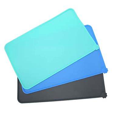 Imagem de Esteiras Impermeáveis ​​de Alimentação Do Animal De Estimação Do Gato Do Cão Do Silicone De 3 Pces, Esteiras Laváveis ​​resistentes Do Deslizamento Da Bacia Do Animal De Estimação Esteiras Da Bacia Do