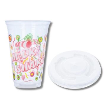 Imagem de Kit C/ 100 Un Copo P/ Milk Shake 440 Ml + 100 Un Tampa C/ Furo P/ Copos 440,550 E 660 Ml
