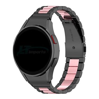 Imagem de Pulseira Metal 3 Elos LTIMPORTS, Compatível Com Galaxy Watch 6, 5, 4 e Versões Classic/Pro (Preto/Rosa)