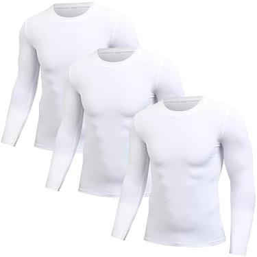 Imagem de Kit 3 Camisetas Masculinas Segunda Pele Térmica Proteção Solar Uv 50+ Manga Longa Dry Fit (GG, 3 Branco)
