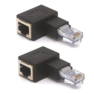 Imagem de GLHONG Adaptador Ethernet RJ45 angular, conector de rede RJ45 8P8C macho para fêmea Cat5e Cat6 de 90 graus (esquerda)