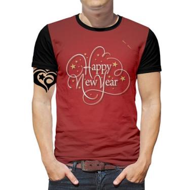 Imagem de Camiseta Feliz Ano Novo Plus Size Masculina Blusa Vermelho - Alemark