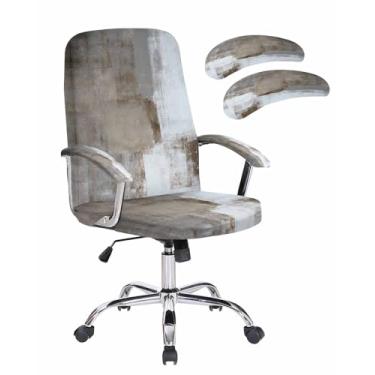 Imagem de Savannan Capa para cadeira de escritório, marrom abstrato, cinza, ajuste elástico, capa para cadeira de computador, capa removível para cadeira de escritório, 1 peça, média com capa de braço
